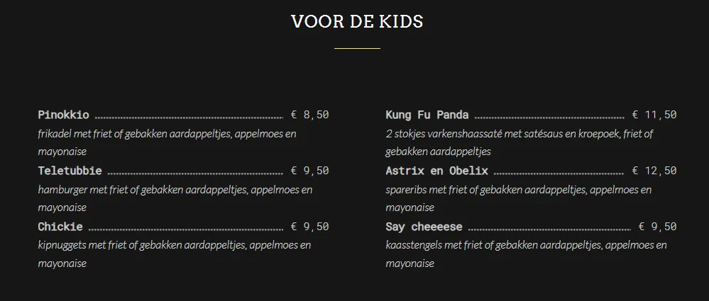 Bijdebuurvrouw Nederland VOOR DE KIDS Menu Prijzen