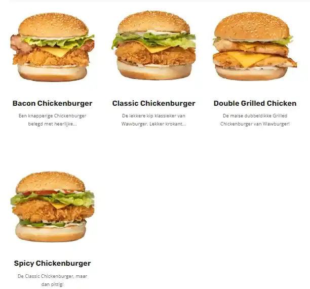 Waw Burger Nederland Chicken burgers Menu Met Prijzen