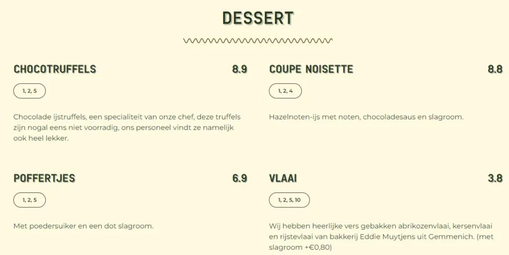  Boscafé ‘t Hijgend Hert Dessert Menu Met Prijzen