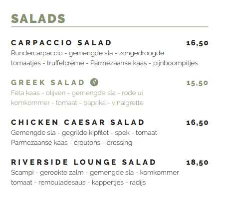  Riverside Lounge Salads Menu Met Prijzen