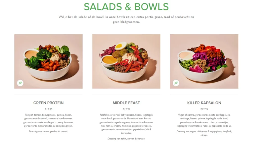  SLA Salads & Bowls Menu Met Prijzen
