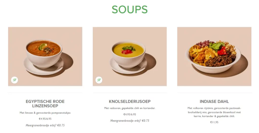 SLA Warming Bowls & Soup Menu Prijzen
