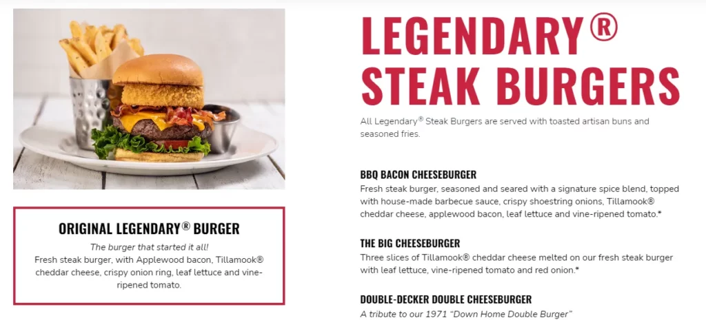 Hard Rock Cafe Menu Legendary steak burgers