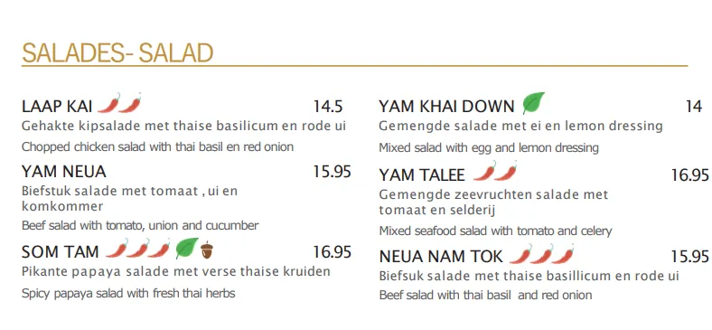  Krabi Thai Salades Menu Met Prijzen