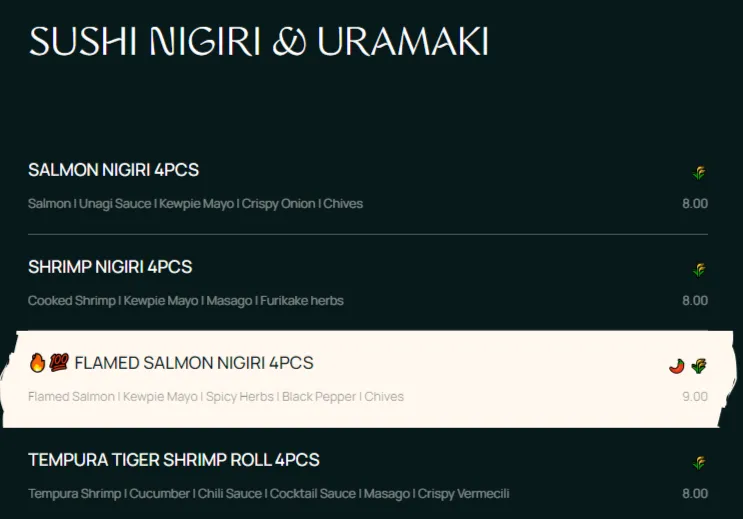  MIA Sushi Nigiri & Uramaki Menu Met Prijzen