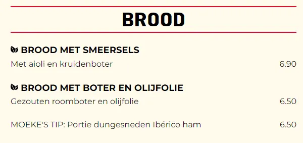Moeke Delft Brood Menu Met Prijzen