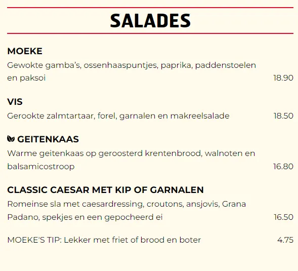 Moeke Delft Salades Menu Prijzen
