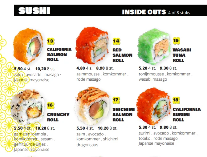 Monster Sushi Menu Sushi Inside Outs
