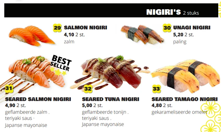 Monster Sushi Nigiri's Menu Met Prijzen