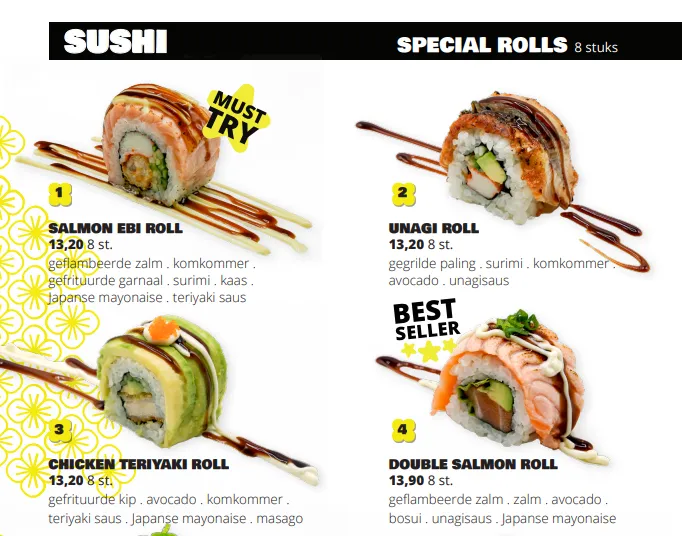 Monster Sushi Special Rolls Menu Met Prijzen
