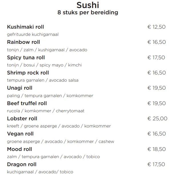 Mood Nederland Sushi Menu Met Prijzen