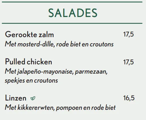 Dudok Nederland Salade Menu Met Prijzen
