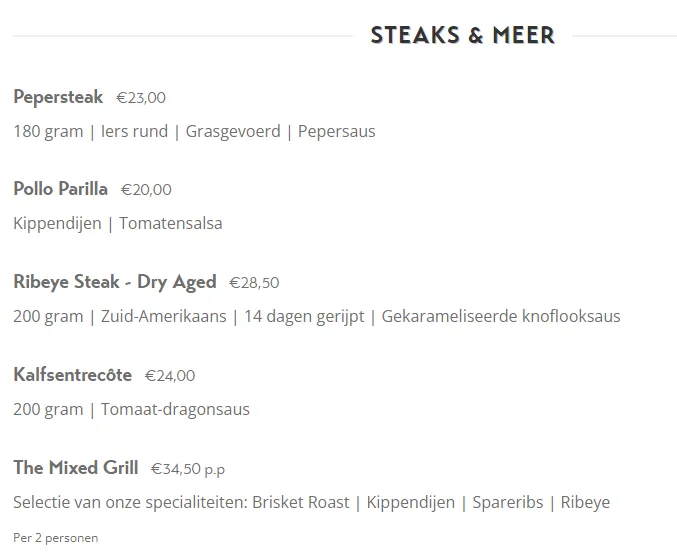 Lido Grill Menu Prijzen Steaks & Meer