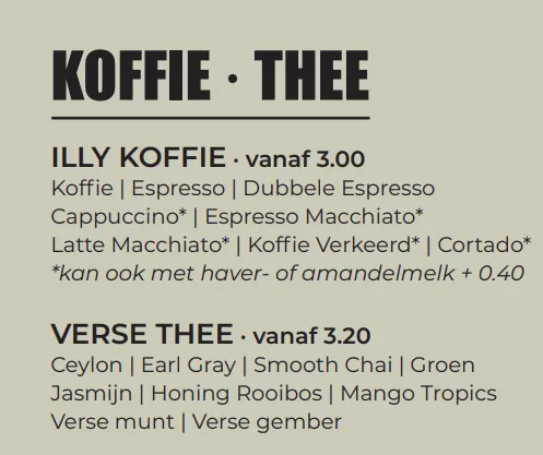 Pakhuis Leiden Menu Koffie · Thee