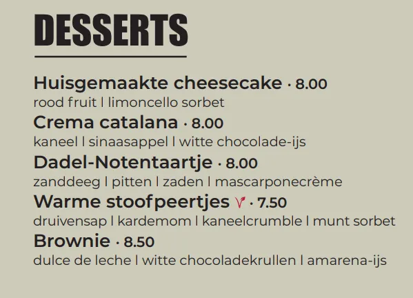Pakhuis Leiden Nederland Desserts Menu Met Prijzen