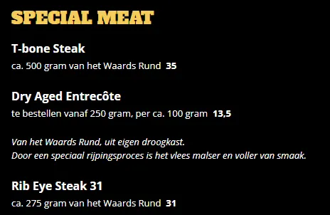 Tennessee Nederland Special Meat Menu Met Prijzen