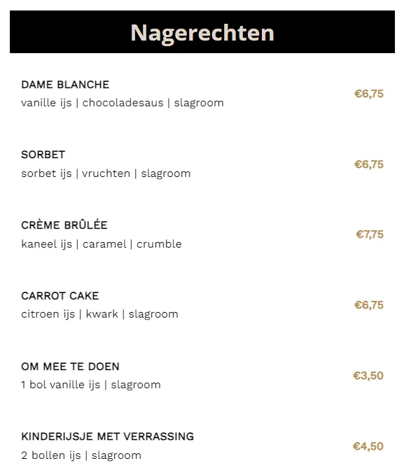 Brasserie Cornelis Nagerechten Menu Met Prijzen