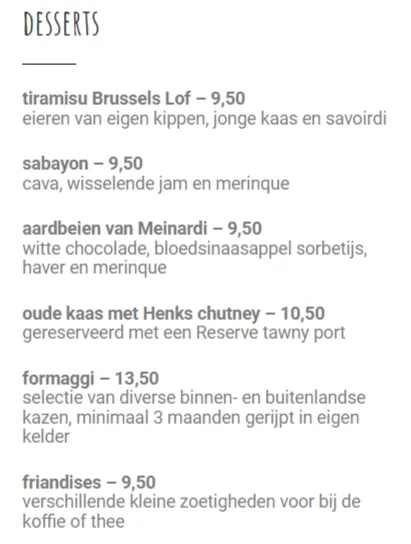 Brussels Lof Nederland Desserts Menu Met Prijzen