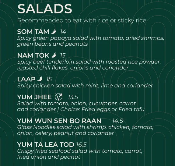 Casa Thai Salads Menu Met Prijzen