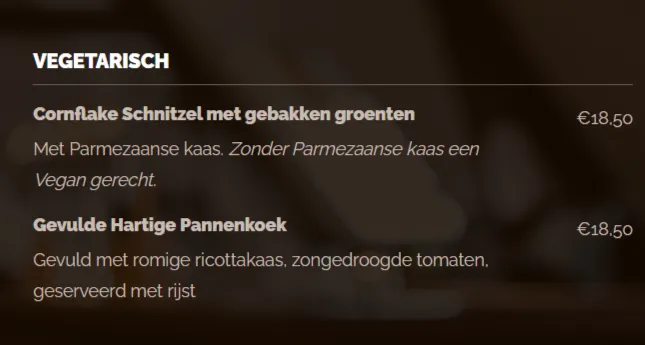 Damzicht Nederland Vegetarisch Menu Met Prijzen