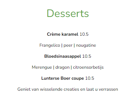 De Lunterse Boer Desserts Menu Met Prijzen